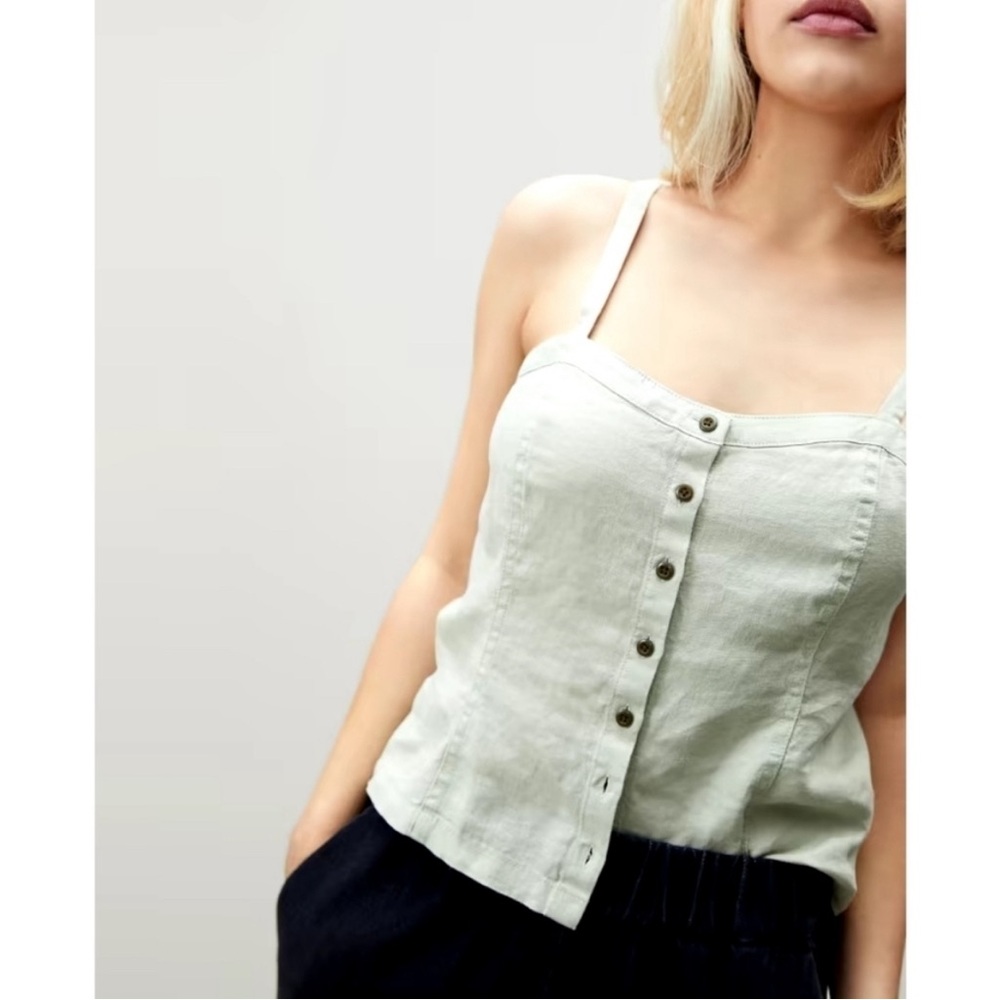 SOLD OUT Everlane Cropped Linen Button Picnic Tank Mint Green Size 2